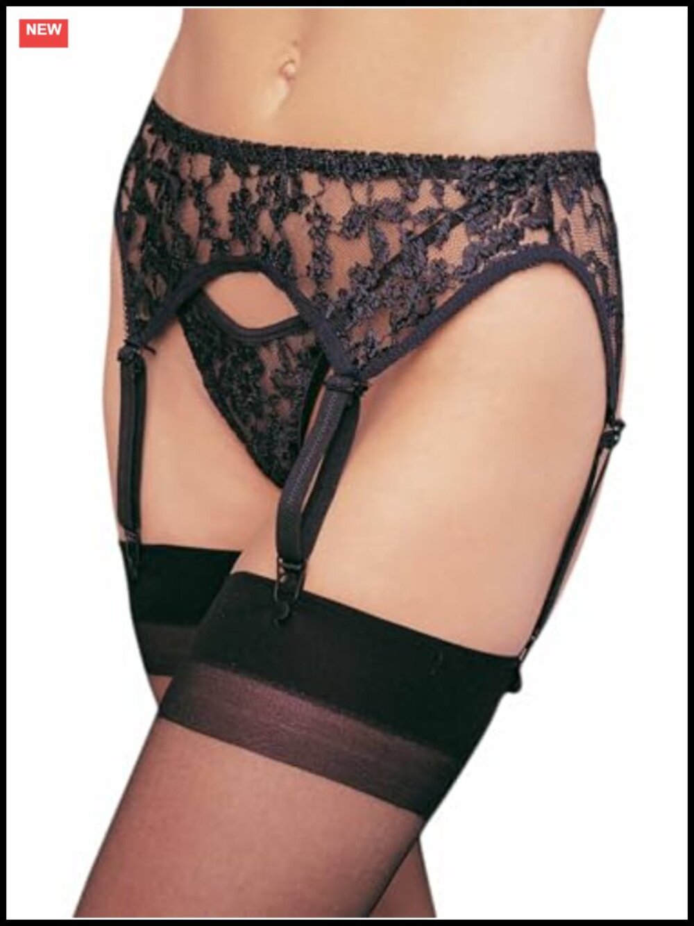 Lace Garter Belt and Thong Set with Floral Embroidery for Women